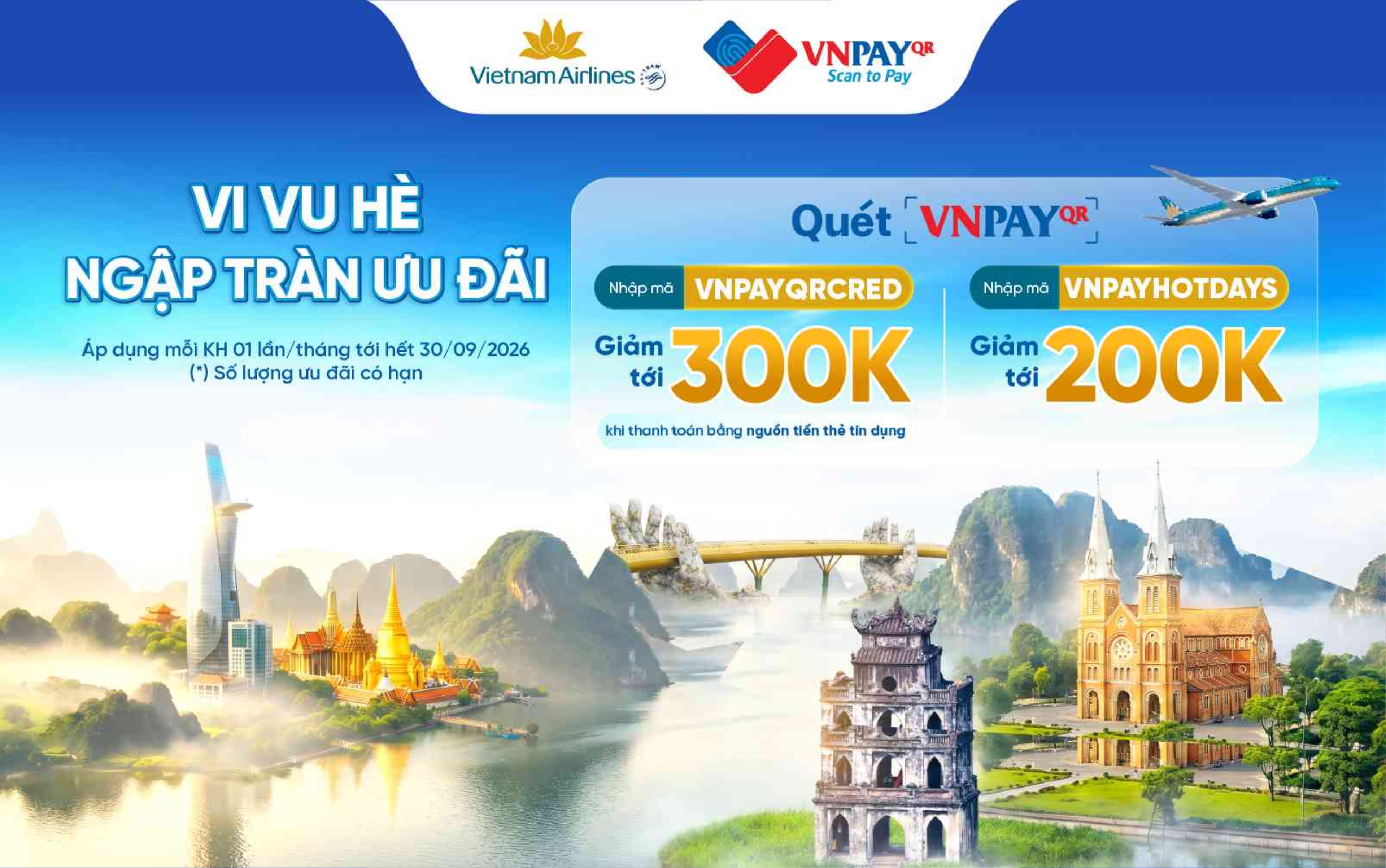 Mỗi chuyến bay là khởi đầu của những hành trình đáng mong chờ. Bên cạnh việc lựa chọn điểm đến, nhiều khách hàng cũng quan tâm đến việc tối ưu chi phí để có một kỳ nghỉ trọn vẹn. Nhằm giúp hành khách tiết kiệm chi phí, VNPAY-QR phối hợp cùng Vietnam Airlines triển khai chương trình ưu đãi khi thanh toán qua VNPAY-QR.